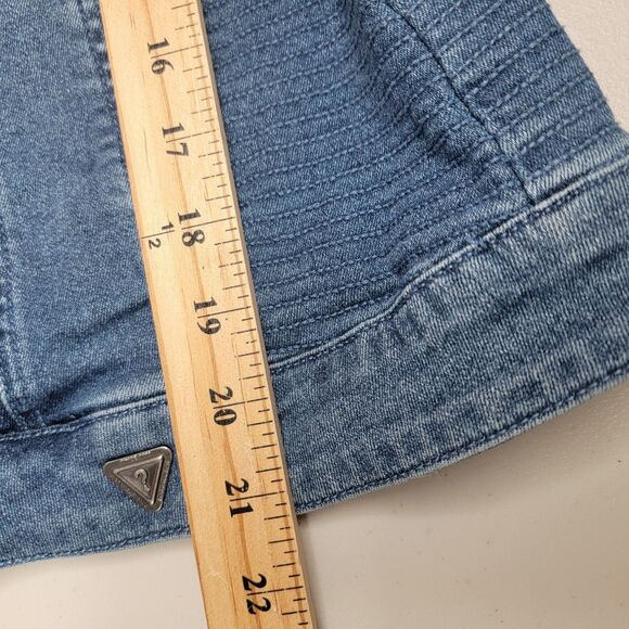 Guess Jacket Med Rigby Denim Moto Zip Distressed Blue Jean Stretch Denim Zip - Picture 17 of 17